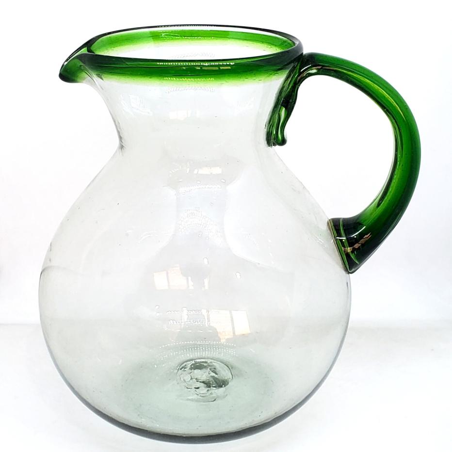 Ofertas / Jarra de vidrio soplado con borde verde esmeralda, 120 oz, Vidrio Reciclado, Libre de Plomo y Toxinas / sta clsica jarra es perfecta para servir cualquier tipo de bebidas refrescantes.
